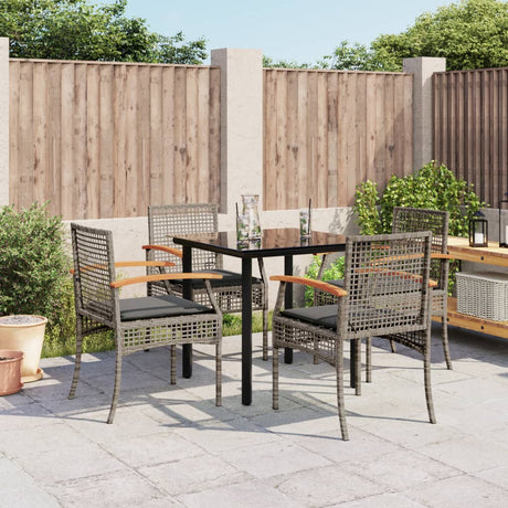 5 Piece Garden Dining Set With Cushions Poly Rattan