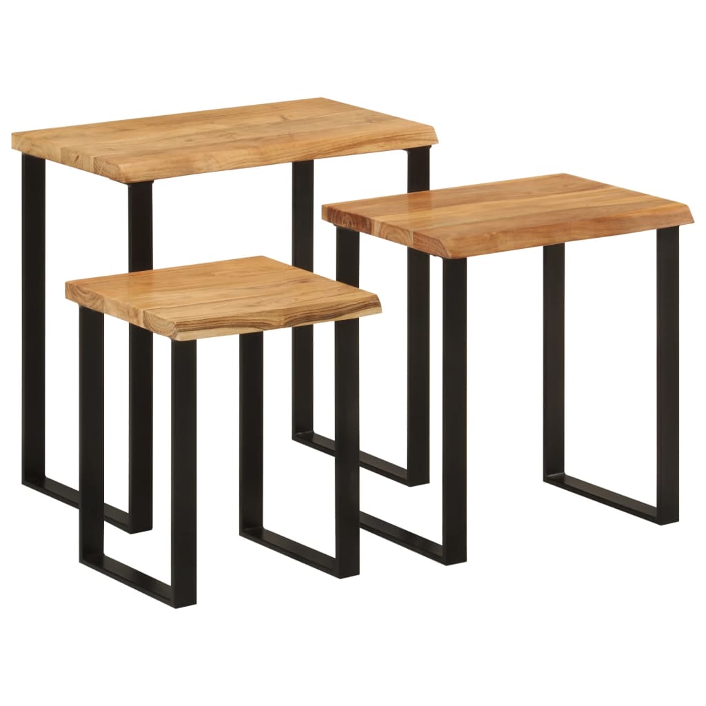 Nesting Tables 3 pcs with Live Edge Solid Wood Acacia