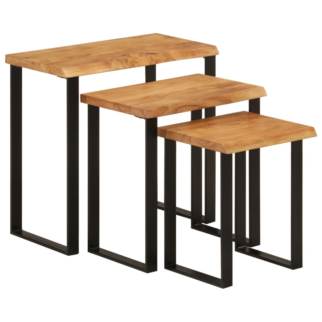 Nesting Tables 3 pcs with Live Edge Solid Wood Acacia