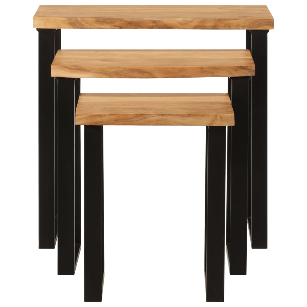 Nesting Tables 3 pcs with Live Edge Solid Wood Acacia