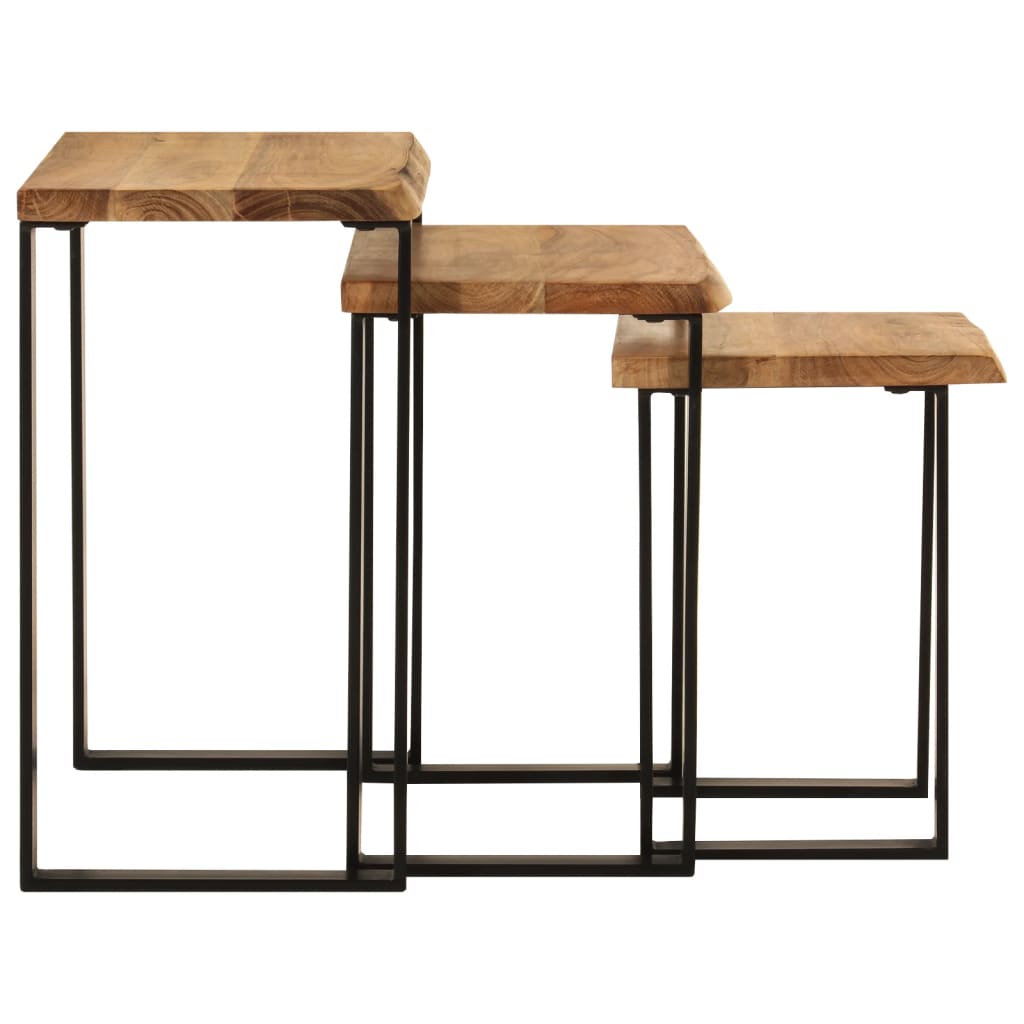 Nesting Tables 3 pcs with Live Edge Solid Wood Acacia