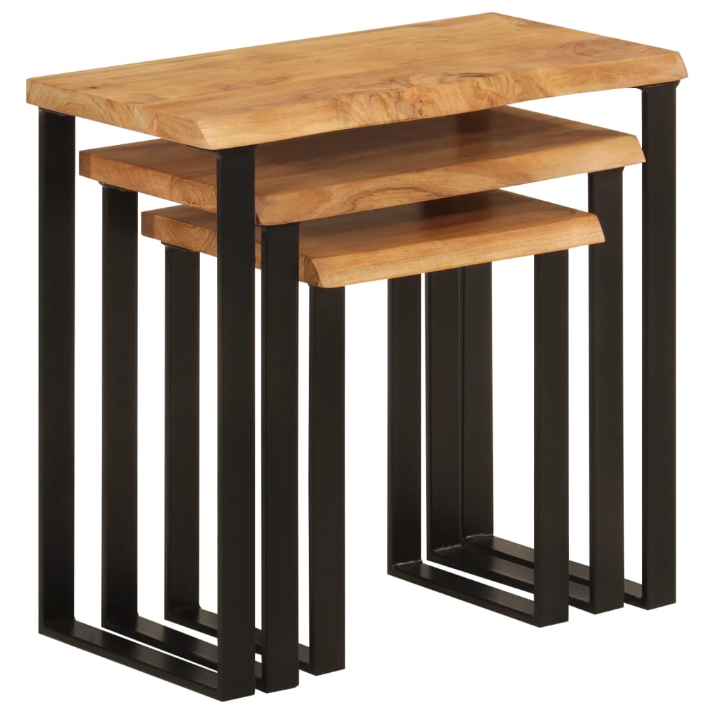 Nesting Tables 3 pcs with Live Edge Solid Wood Acacia