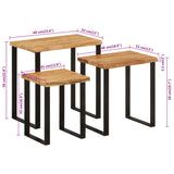 Nesting Tables 3 pcs with Live Edge Solid Wood Acacia