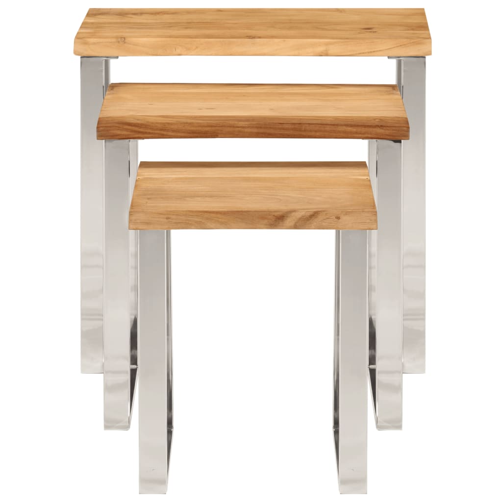 Nesting Tables 3 Pcs With Live Edge Solid Wood Acacia