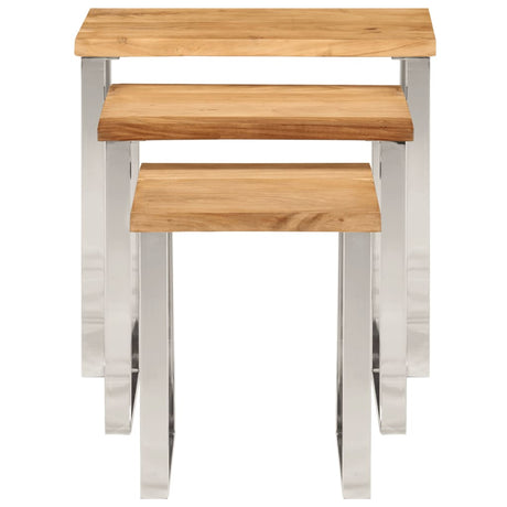 Nesting Tables 3 Pcs With Live Edge Solid Wood Acacia
