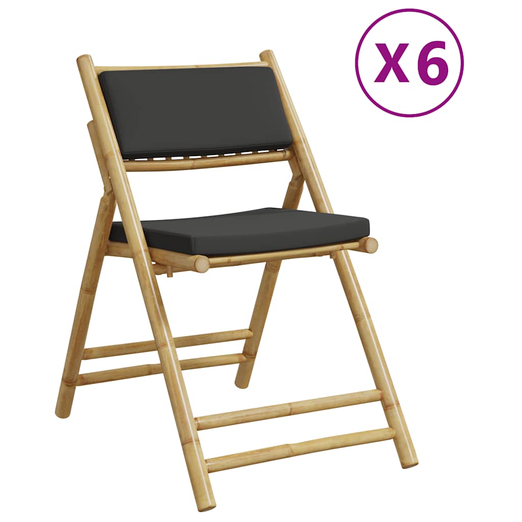 6 Piece Folding Bistro Chairs With Cushions Bamboo