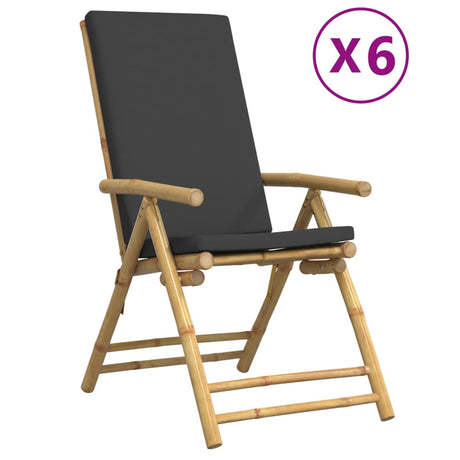 6 Piece Folding Reclining Chairs With Dark Cushions Bamboo