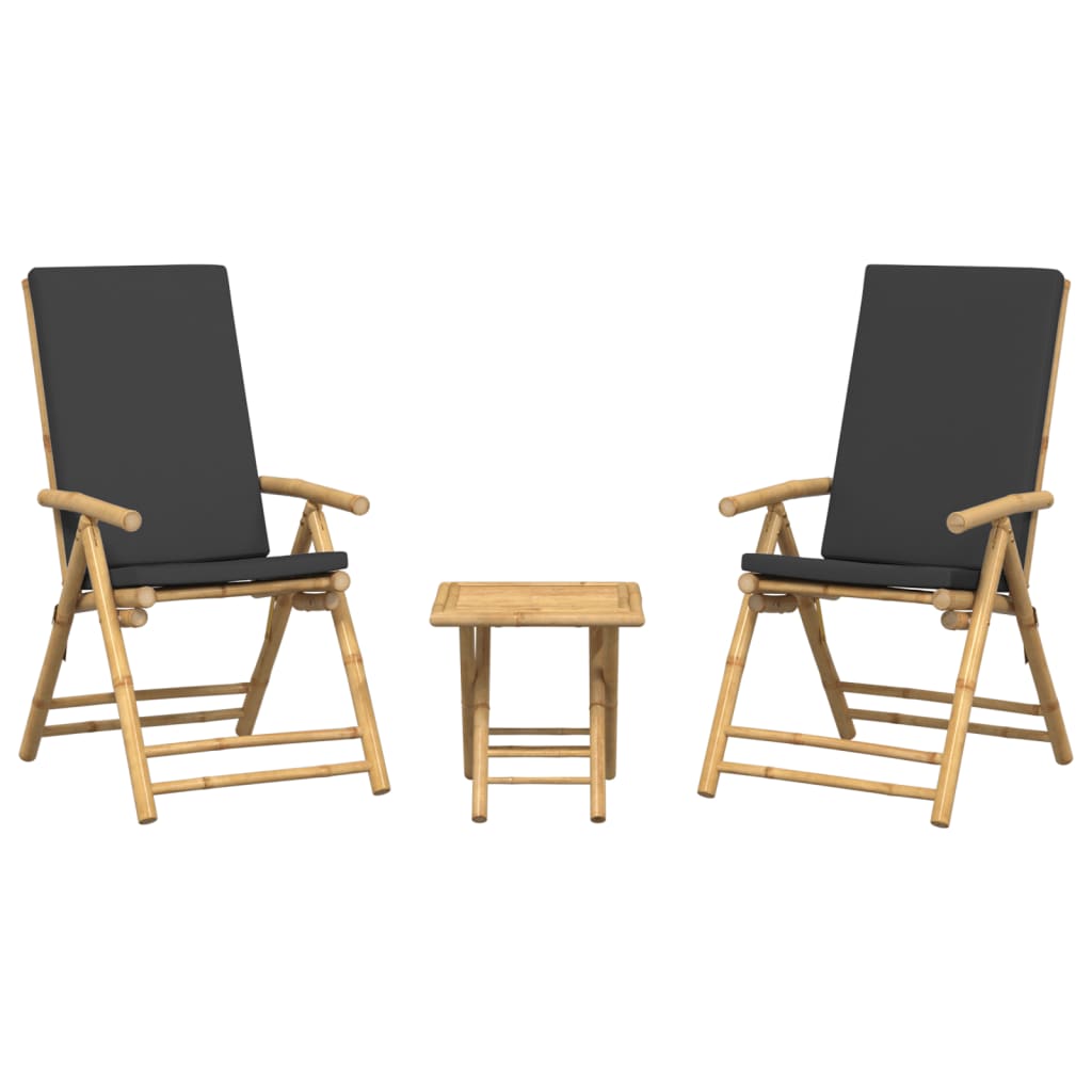 3 Piece Folding Bistro Set With Cushions Bamboo