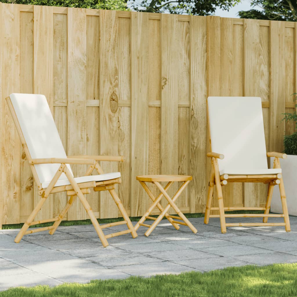 3 Piece Folding Bistro Set With Cushions Bamboo