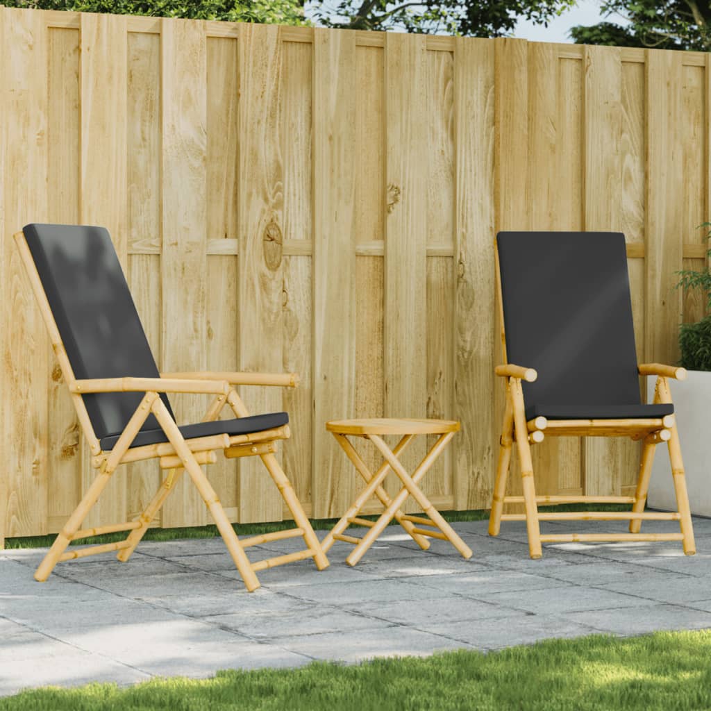 3 Piece Folding Bistro Set With Cushions Bamboo