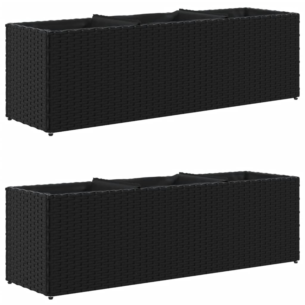 Garden Planters with 3 Pots 2 pcs Black 105x30x32 cm Poly Rattan