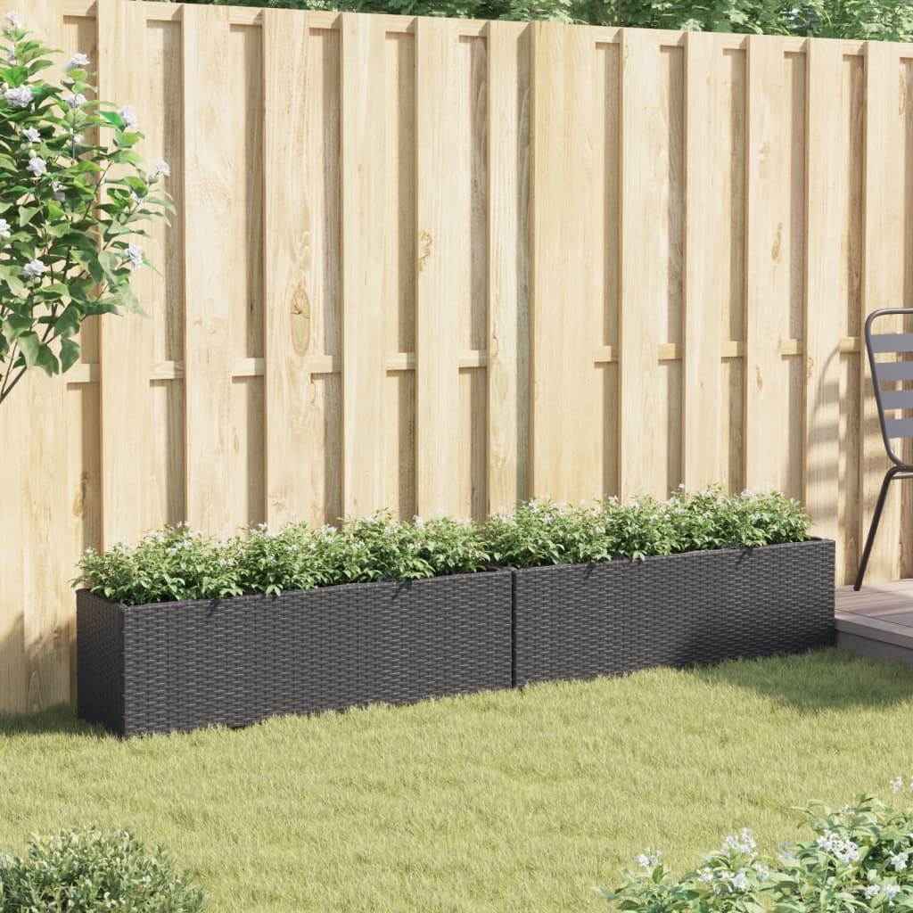 Garden Planters with 3 Pots 2 pcs Black 105x30x32 cm Poly Rattan