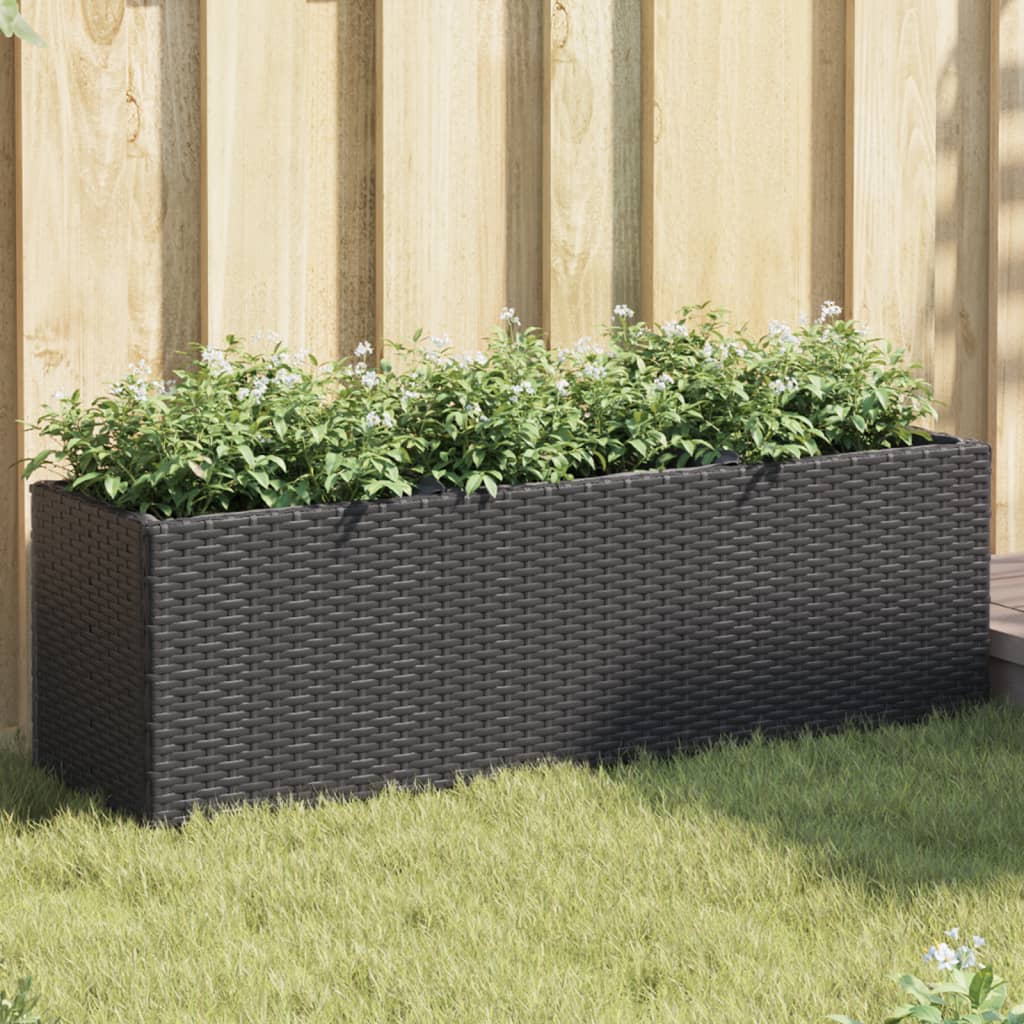 Garden Planters with 3 Pots 2 pcs Black 105x30x32 cm Poly Rattan