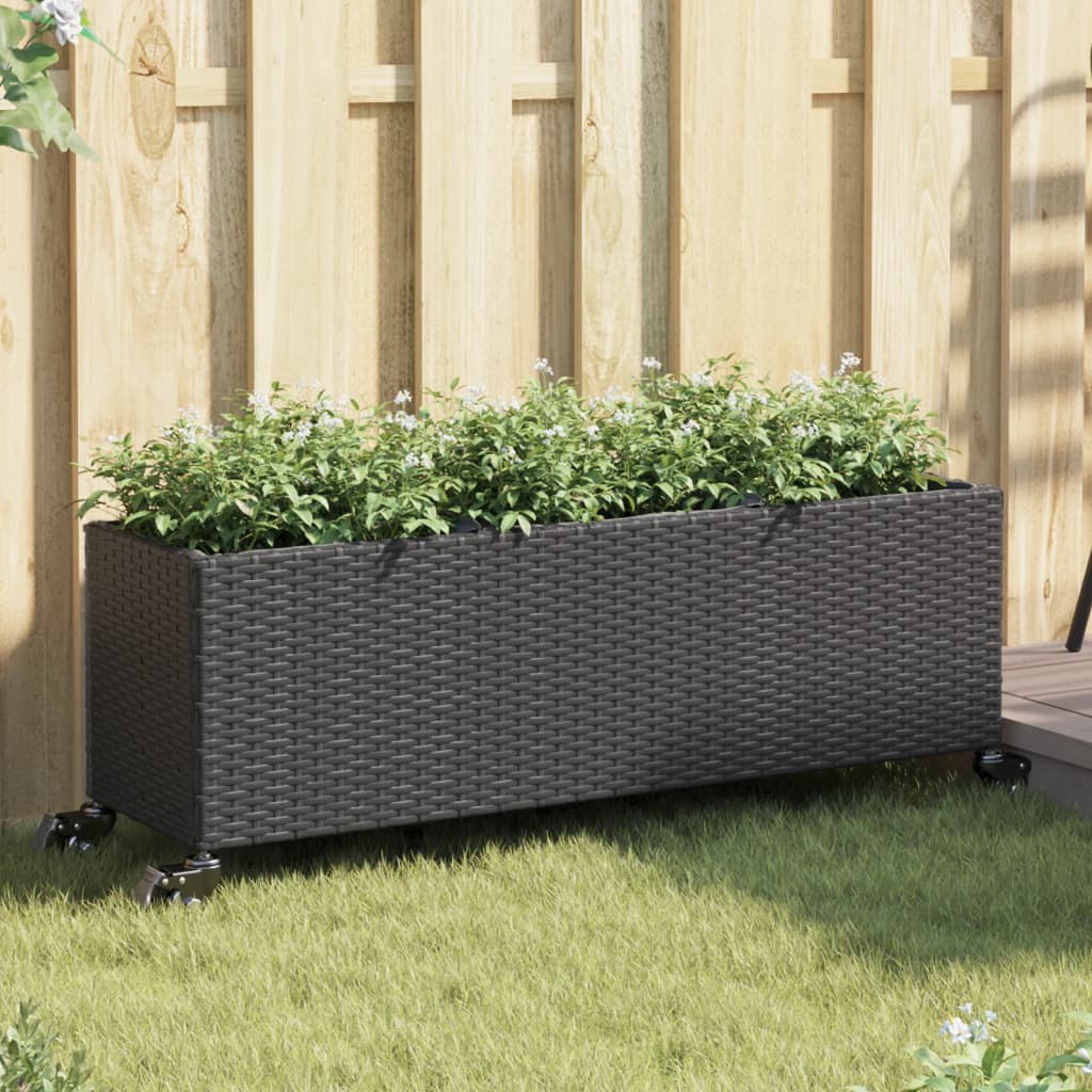 Garden Planter With Wheels And 3 Pots Poly Rattan