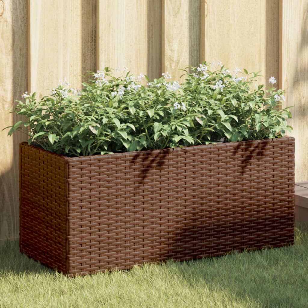 Garden Planter With Wheels And 3 Pots Poly Rattan