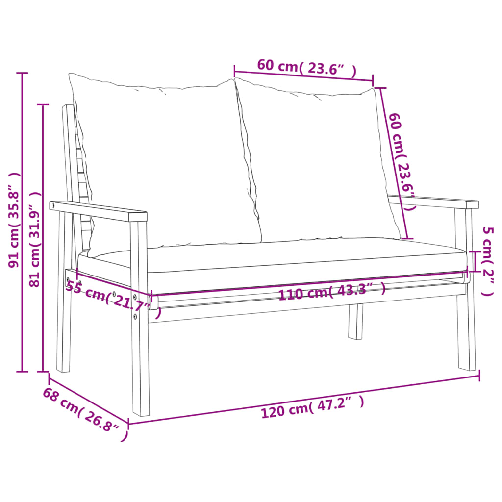 Garden Set with Cushion Solid Wood Acacia