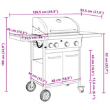 Gas Bbq Grill With 4 Burners Black Powder-Coated Steel