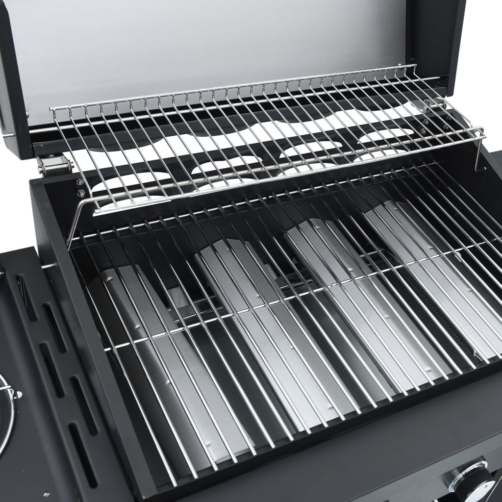Gas Bbq Grill With 5 Burners Black Powder-Coated Steel