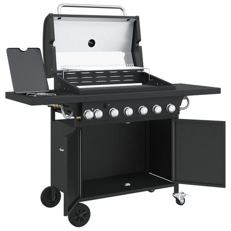Gas Bbq Grill With 7 Burners Black Powder-Coated Steel
