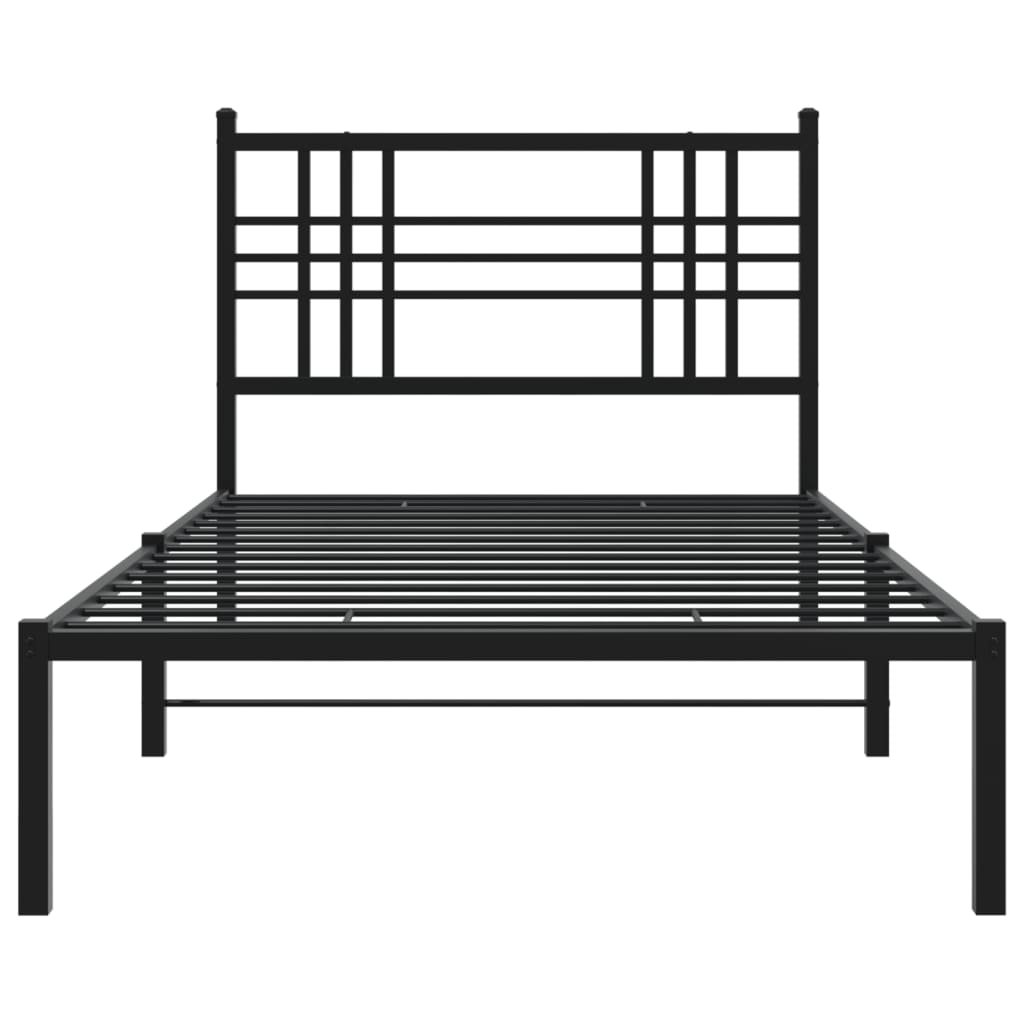 Metal Bed Frame without Mattress with Headboard Black 107x203cm