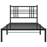 Metal Bed Frame without Mattress with Headboard Black 107x203cm