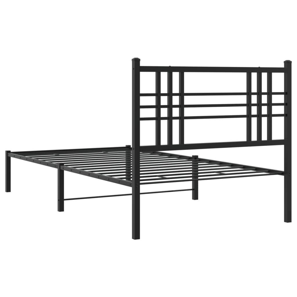 Metal Bed Frame without Mattress with Headboard Black 107x203cm