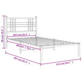Metal Bed Frame without Mattress with Headboard Black 107x203cm