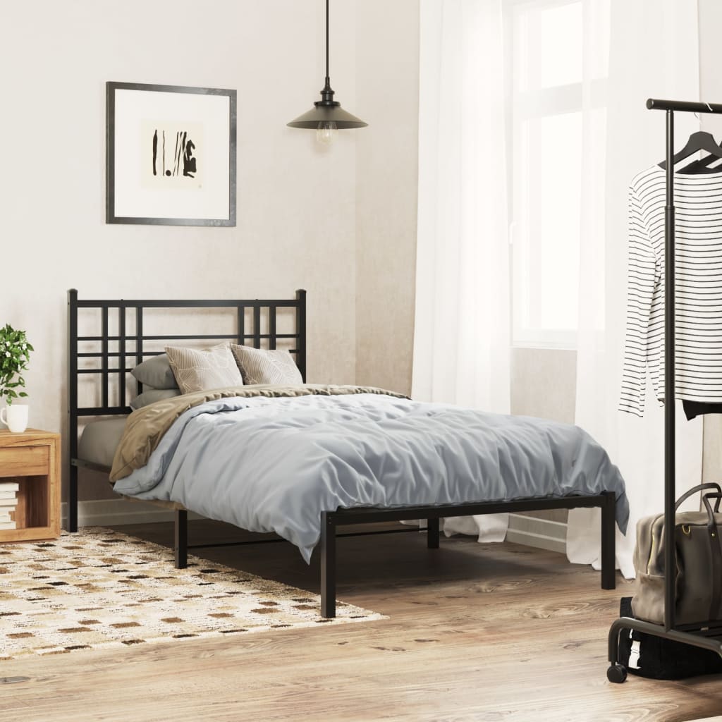 Metal Bed Frame without Mattress with Headboard Black 107x203cm