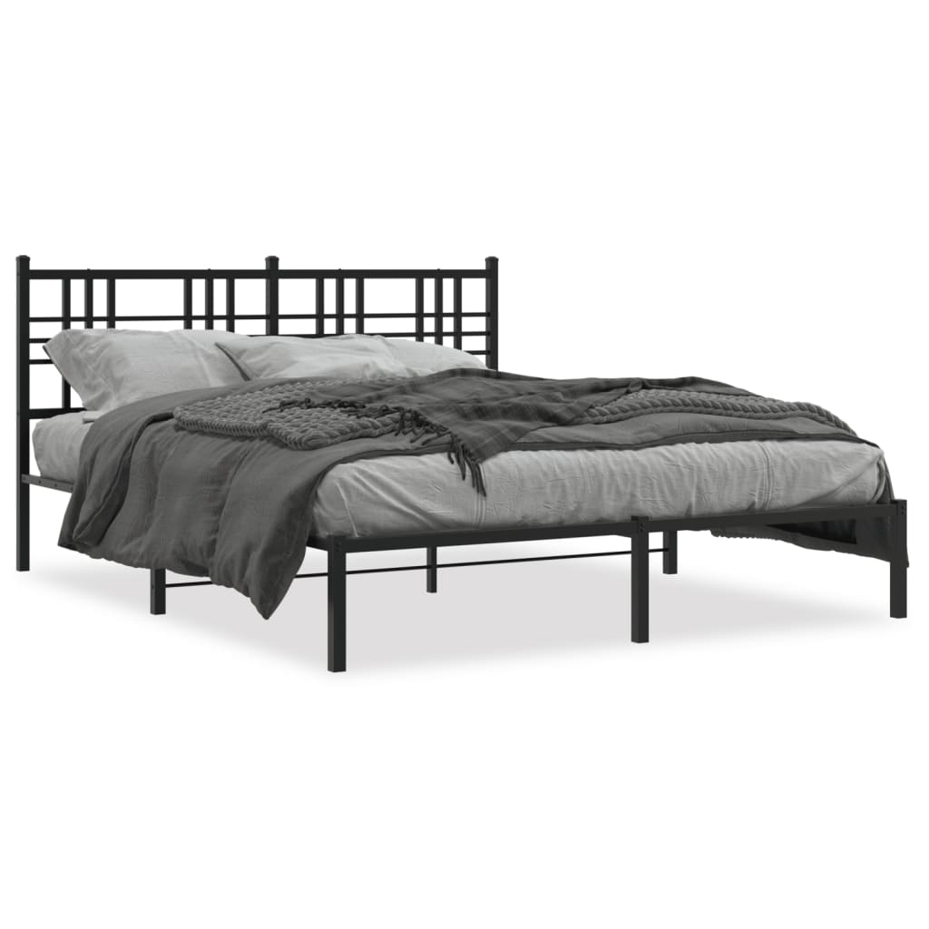 Metal Bed Frame without Mattress with Headboard Black 150x200cm