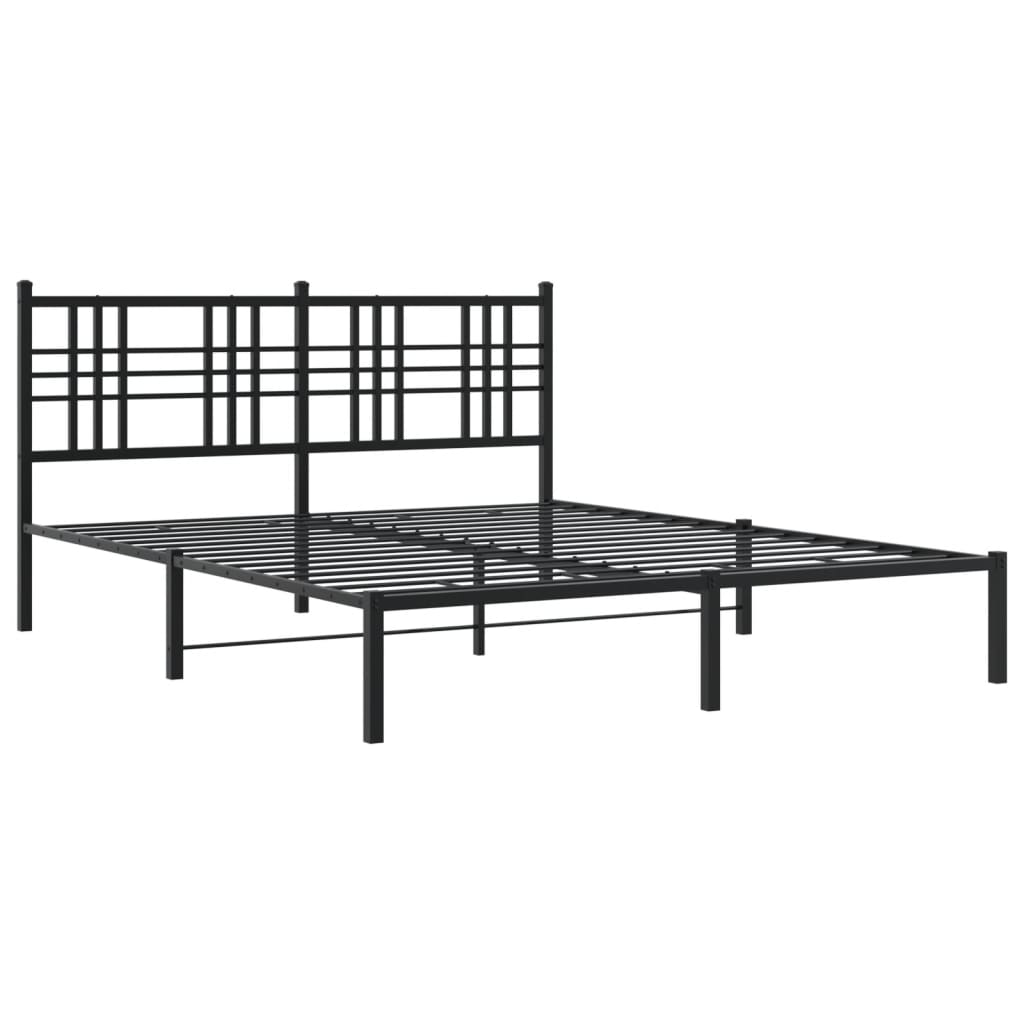 Metal Bed Frame without Mattress with Headboard Black 150x200cm