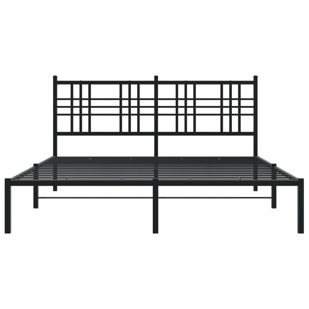 Metal Bed Frame without Mattress with Headboard Black 150x200cm