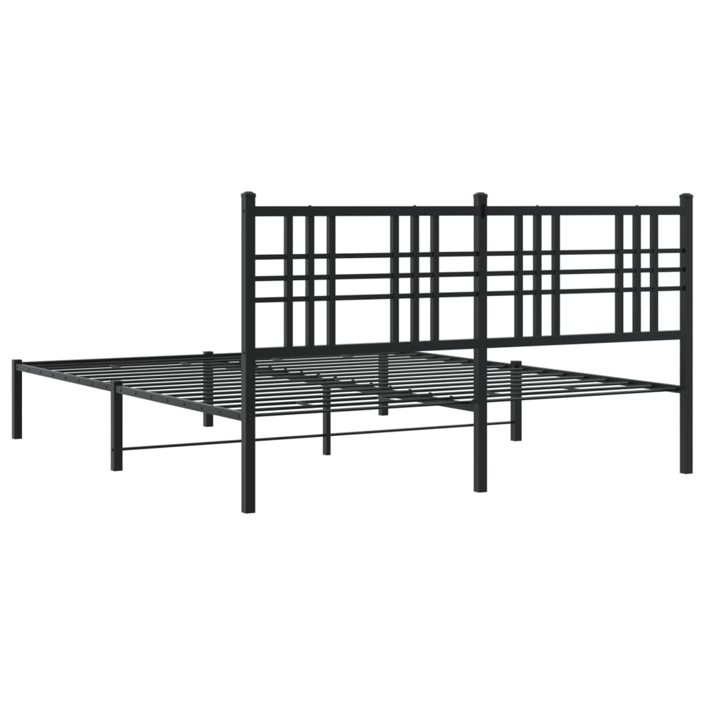 Metal Bed Frame without Mattress with Headboard Black 150x200cm