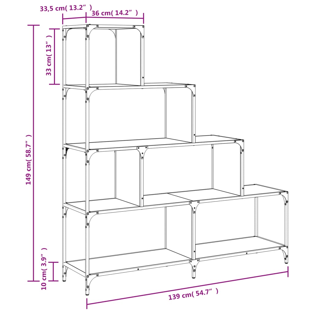 Bookcase 4-Stair 139X33.5X149 Cm Engineered Wood