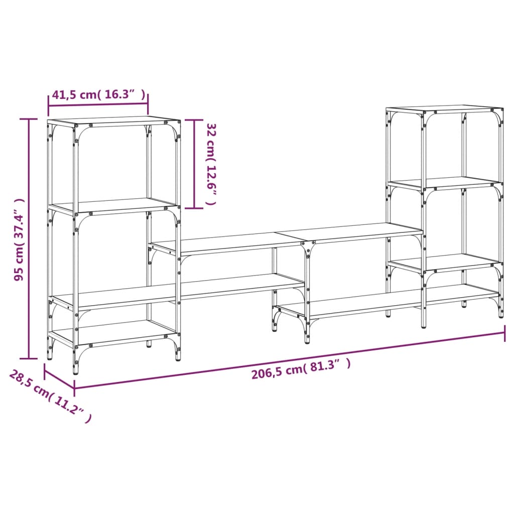 Tv Cabinet 206.5X28.5X95 Cm Engineered Wood