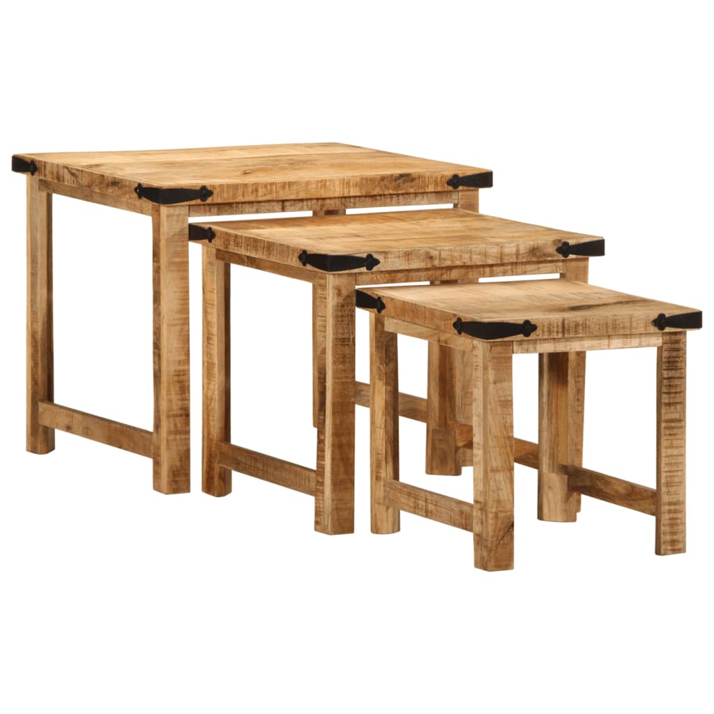 Nesting Side Tables 3 Pcs Solid Rough Wood Mango
