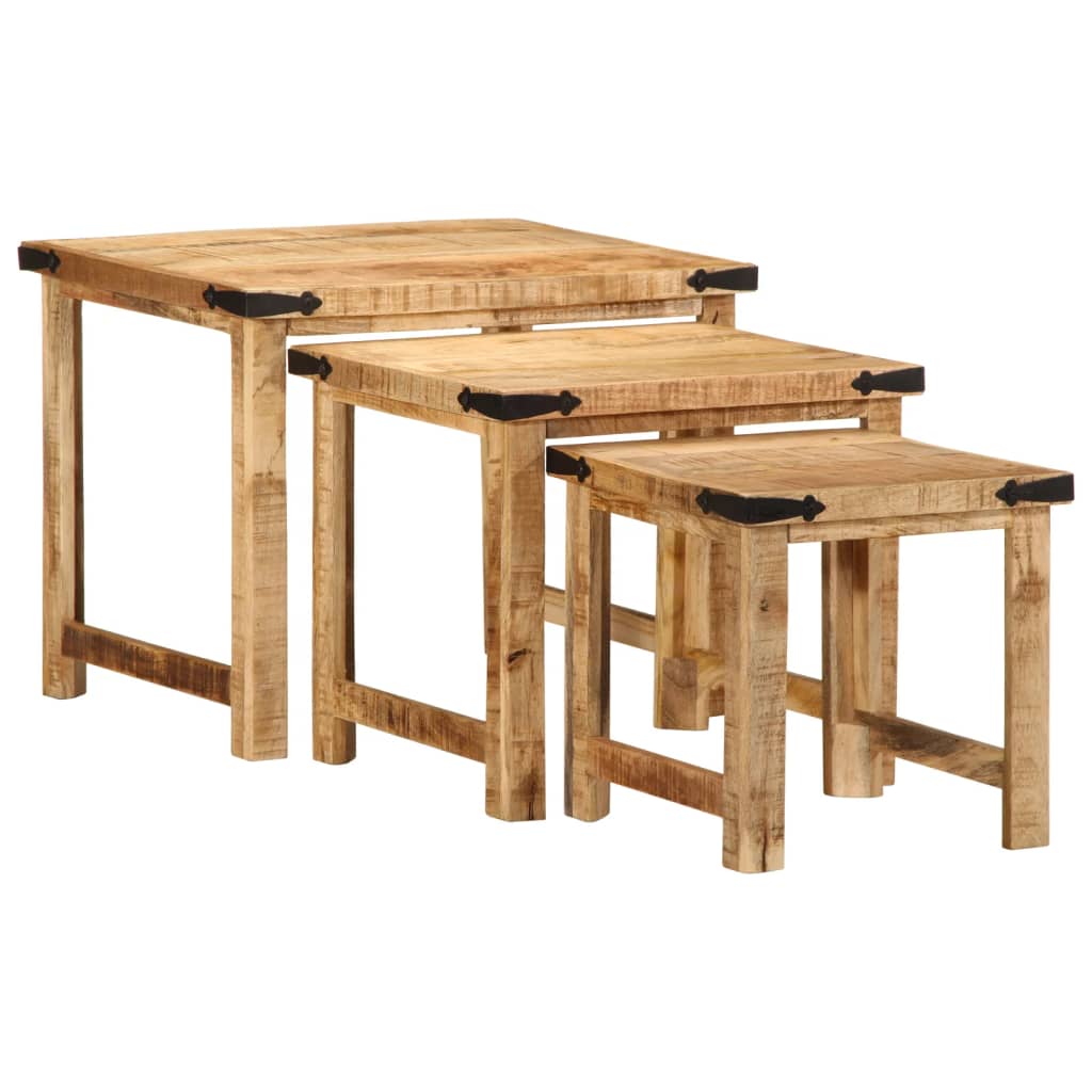 Nesting Side Tables 3 Pcs Solid Rough Wood Mango