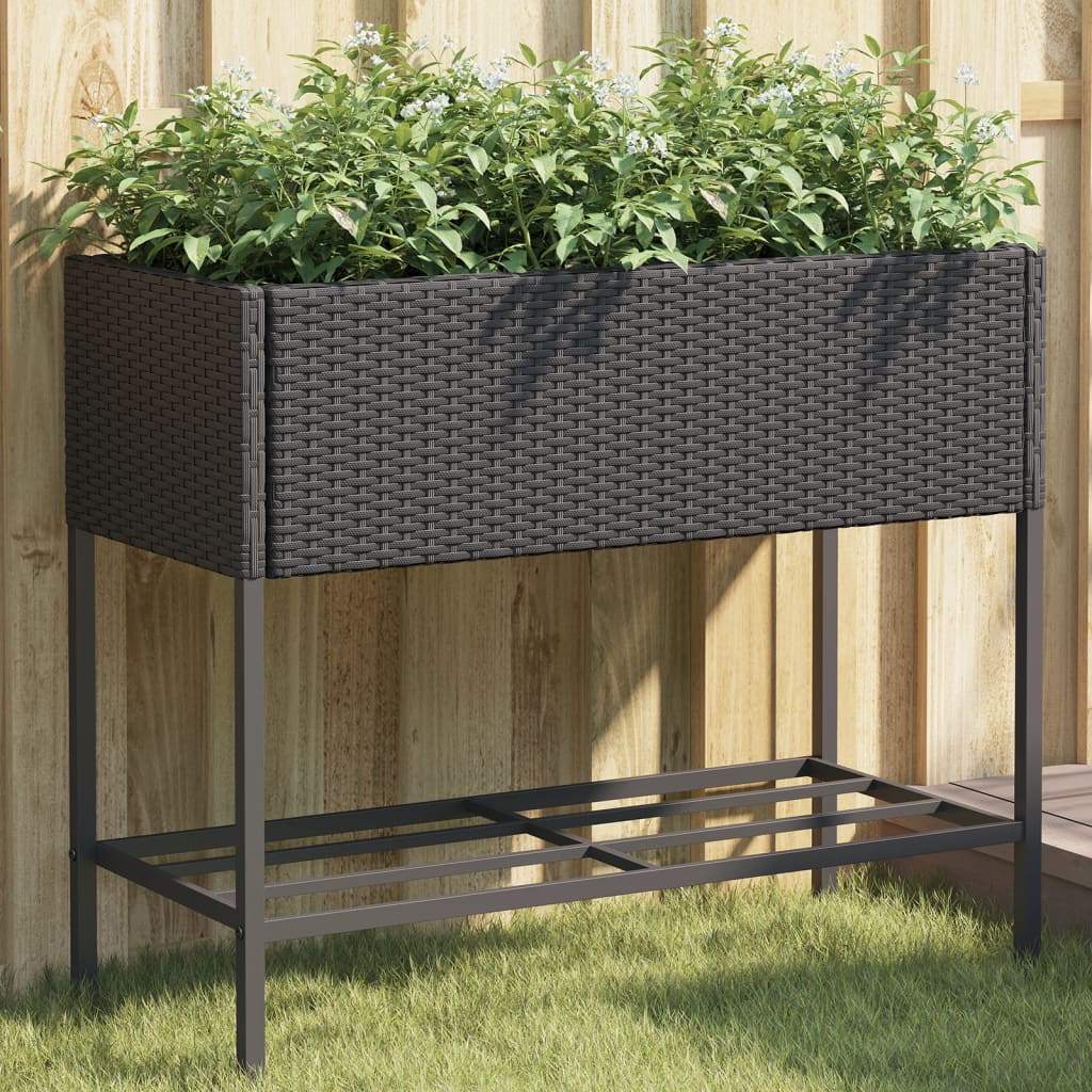 Garden Planter With Shelf Poly Rattan
