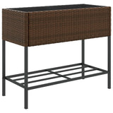 Garden Planter with Shelf Brown Poly Rattan