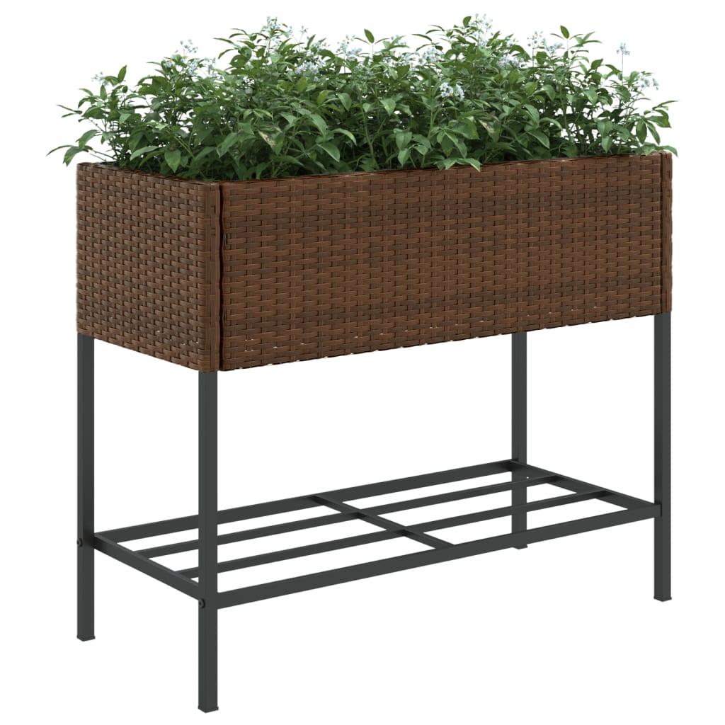 Garden Planter with Shelf Brown Poly Rattan
