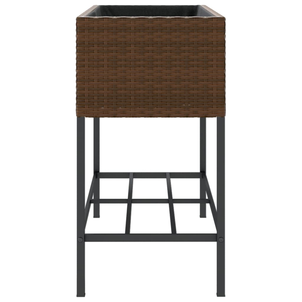 Garden Planter with Shelf Brown Poly Rattan
