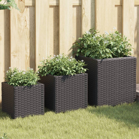 Garden Planters 3 Pcs Poly Rattan