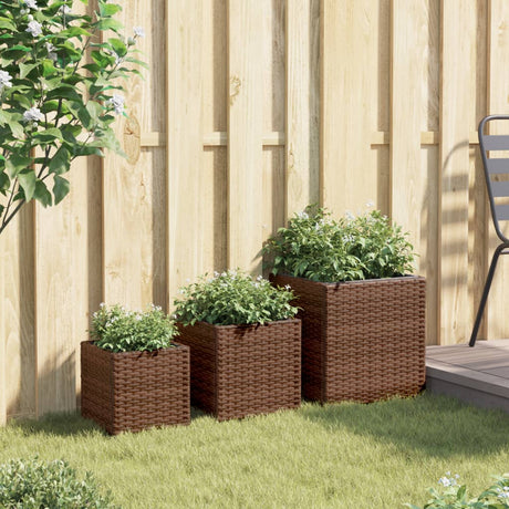 Garden Planters 3 Pcs Poly Rattan