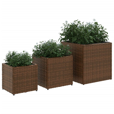 Garden Planters 3 Pcs Poly Rattan