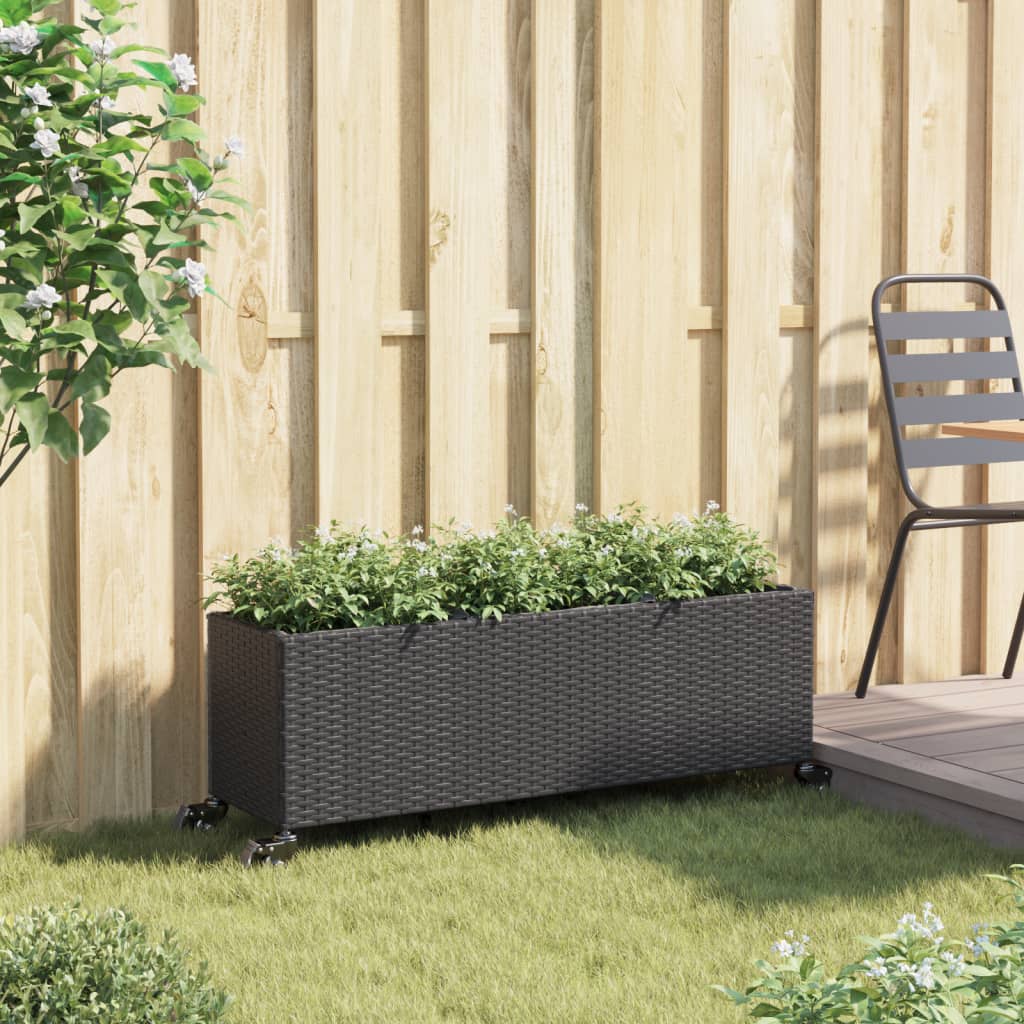 Garden Planter With Wheels And 3 Pots Poly Rattan