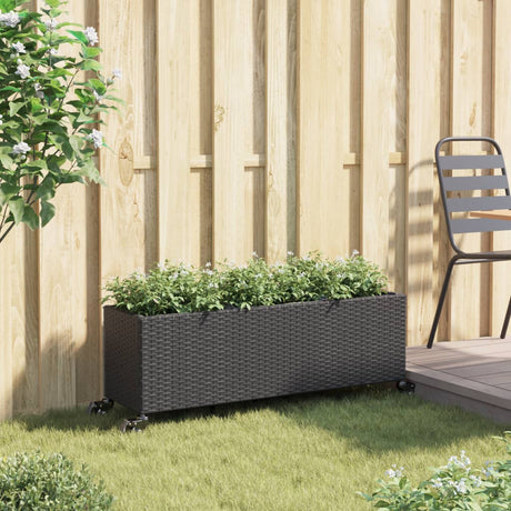 Garden Planter With Wheels And 3 Pots Poly Rattan
