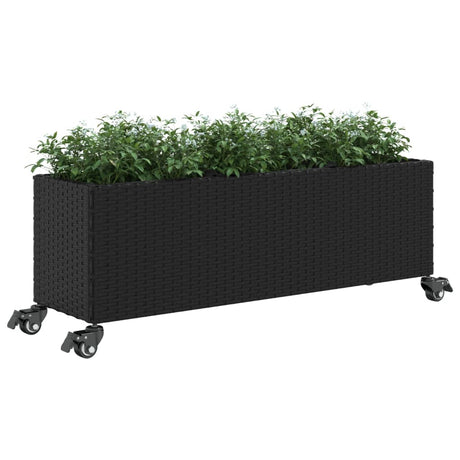 Garden Planter With Wheels And 3 Pots Poly Rattan