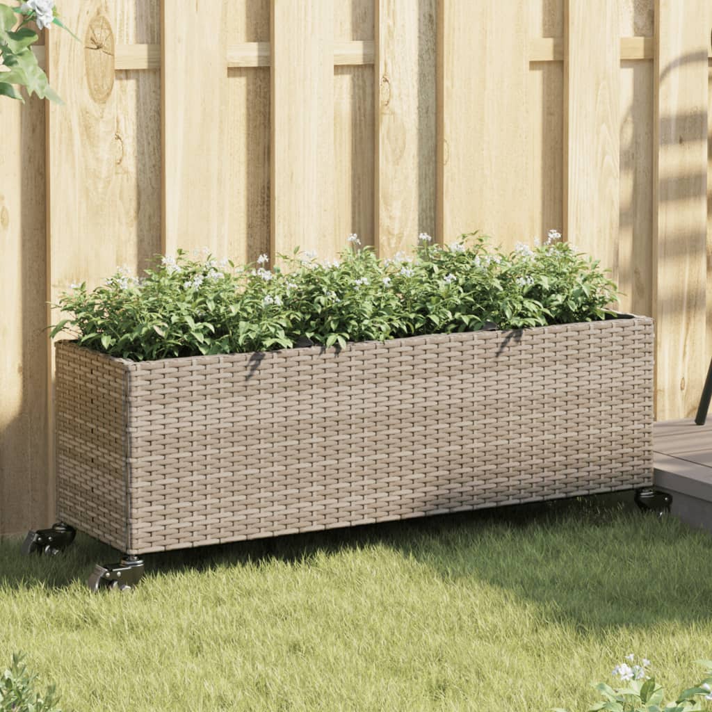 Garden Planter With Wheels And 3 Pots Poly Rattan