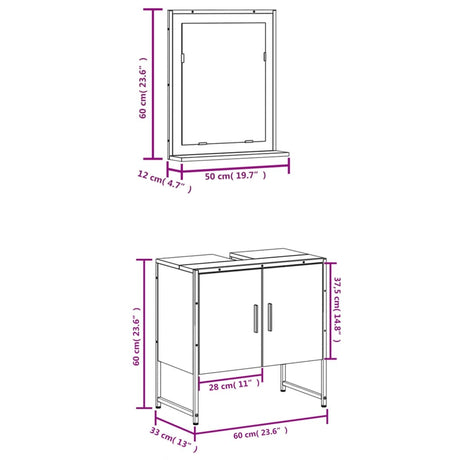 2 Piece Bathroom Cabinet Set Engineered Wood