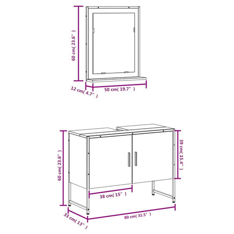 2 Piece Bathroom Cabinet Set Engineered Wood