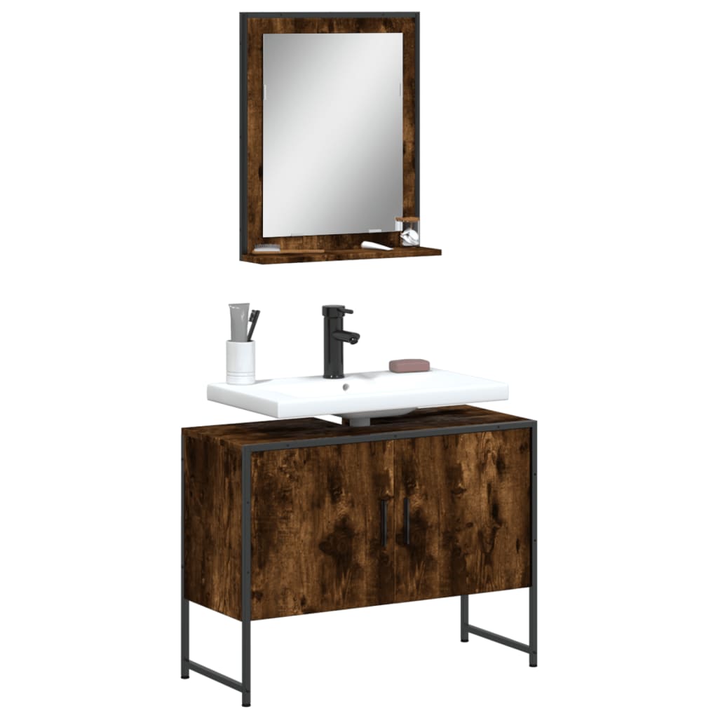 2 Piece Bathroom Cabinet Set Engineered Wood